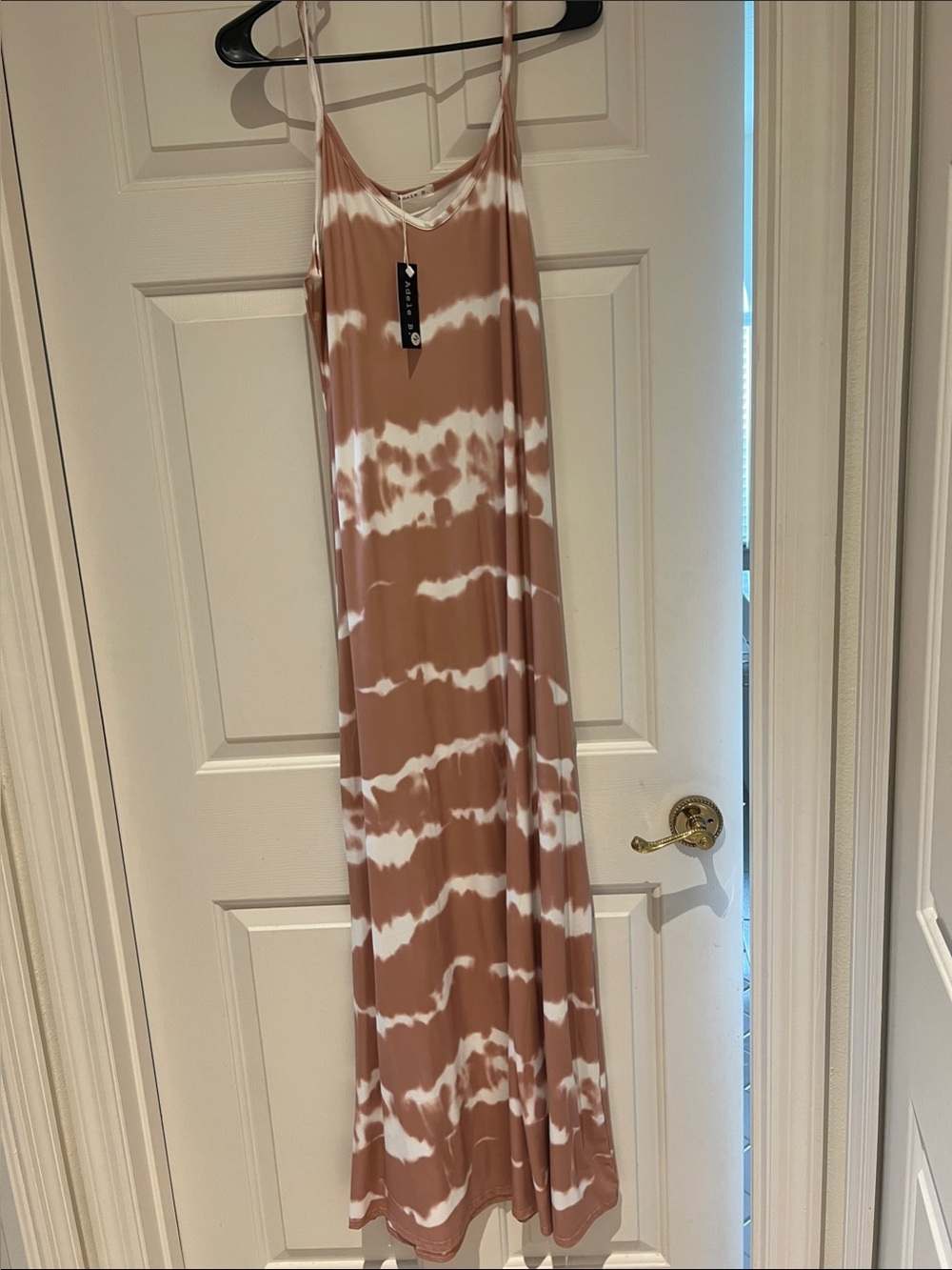 Adele B. Tie-Dye Spaghetti Strap Maxi Dress in Taupe and White